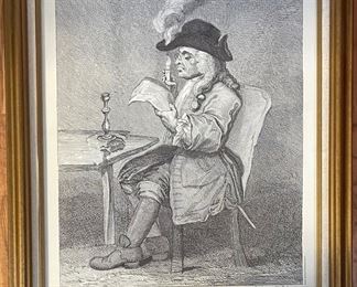 The Colonial Williamsburg Foundation Facsimile of “The Politician” Etched by I.K. Sherrington from an Original Sketch of W. Hogarth’s Print with Linen Mat Gold Finish Frame(14.5’ X 18.5”)