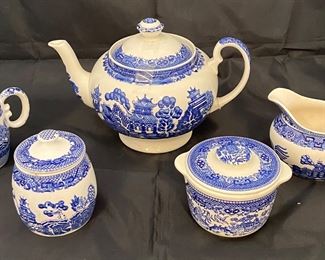 Blue Willow Collection:  Alfred Meakin Teapot, Unmarked Sugar & Creamer Set (ea)