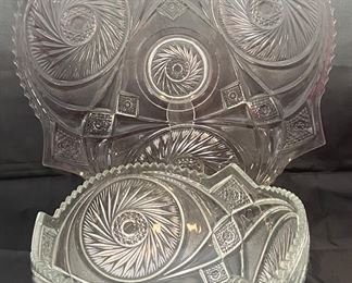 Smith Glass “Aztec” Punch Bowl with Underplate/Torte Plate (21”)