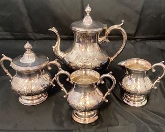 Benedict Quadruple Plate Tea Service, c.1900-1920’s:  Teapot, Creamer, Sugar Bowl w/Lid & Waste Bowl w/Initial “H”
