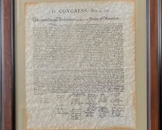 “The Declaration of Independence” Replica of Historical Document of Genuine Parchment frame Custom Made Real Wood Dark Mahogany with Black Trim Frame (19 1/8” x 23 1/8”)