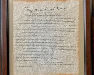 “The Bill of Rights” Replica of Historical Document of Genuine Parchment frame Custom Made Real Wood Dark Mahogany with Black Trim Frame (19 1/8” x 23 1/8”)