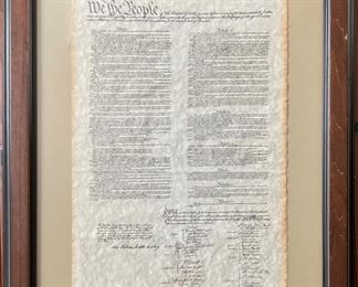 “The Constitution of the United States of America” Replica of Historical Document of Genuine Parchment frame Custom Made Real Wood Dark Mahogany with Black Trim Frame (19 1/8” x 23 1/8”)