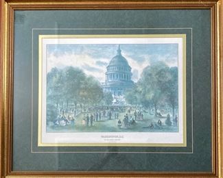 Washington DC  of "Music Evening at the Capitol Grounds, Washington” as appeared in the HARPER'S WEEKLY, New York, July 23, 1870 Enlarged Print (25” x 19” Matted and Framed in a Gold Leaf Frame (37” x 31”)