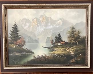 Original Oil on Canvas Bavarian Landscape, Swiss Alps Signed by Artist, (24”x 36”) Framed (32.5” x 25”)