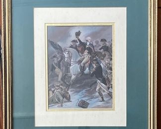 George Washington leading the American attack at the Battle of Princeton on 3rd January 1777 in the American Revolutionary War: picture by Alonzo Chapell Print (8”x 10”) Triple Matted ina Gold Leaf Frame(17.5” x 29”)