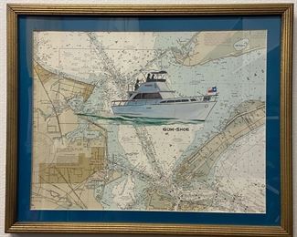 Texas “Gum Shoe”  Cruiser - Galveston Bay Map Framed Print (21” x 17”)