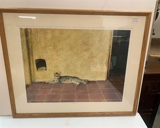Cat art print, "Helga's Cat" limited edition 53/200, pencil signed Drew Strouble. "CatManDrew" is a Sarasota (Florida) artist known for his cat paintings.