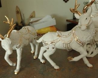 PORCELAIN SANTA - SLEIGH - DEER
