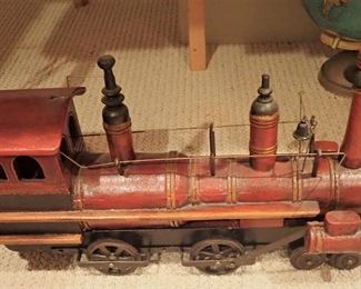 VINTAGE LARGE WOOD AND METAL TRAIN ENGINE
