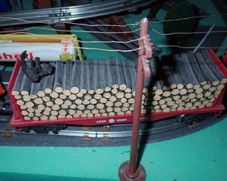 FULL TOWN WITH 3 TRAINS RUNNING THUR IT - WITH BUILDING - VEHICALS - TREES - PEOPLE - BASEBALL FIELD & PLAYERS - TRAIN STATION - TRAIN WITH FULL CARS - LOGS - ANIMALS - ETC.