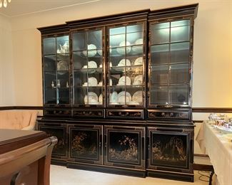 ASIAN INSPIRED LIGHTED CHINA CABINET W/HIDDEN WRITING DESK