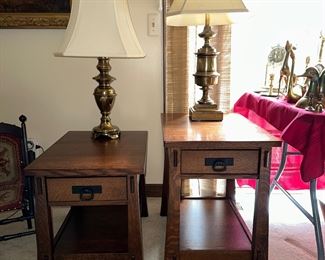 CRAFTSMAN STYLE END TABLES, STIFFEL LAMPS