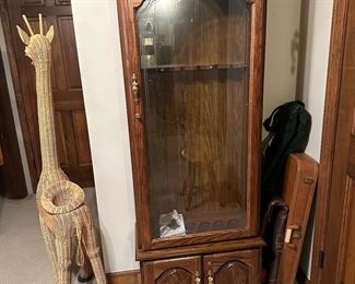 GUN CABINET, VINTAGE WICKER GIRAFFE PLANT HOLDER (MOVED TO LIVING ROOM)