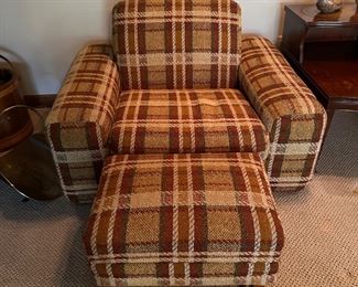 VINTAGE PLAID CHAIR W/OTTOMAN