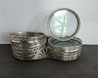 Sterling and crystal coaster set