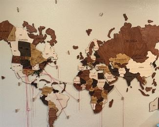 Wooden world wall map