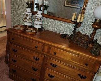 Colonial Maple Credenza Dresser with Matching Mirror 