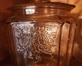 Pink Depression Glass Cookie Jar