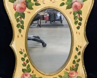 Vintage Hand Painted Floral Motif Wooden Mirror
