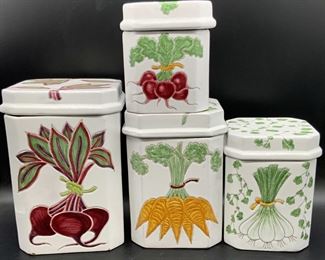 Set 4 Italian Hand Painted Terracotta Lidded Jars
