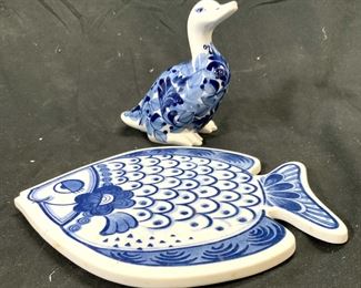 LORD & TAYLOR 2 Porc Duck & Fish Wall Hanging
