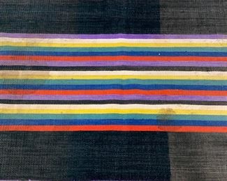 Vintage Striped Fringed Wool Rug

