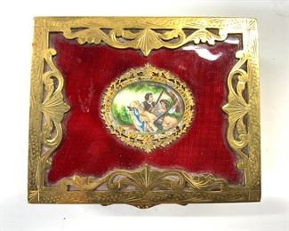 Vntg Gilt & Enamel Keepsake Jewelry Box ITALY
