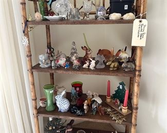 Vintage Bamboo Shelving Unit, Collectables, Glassware, Bunny Collectables