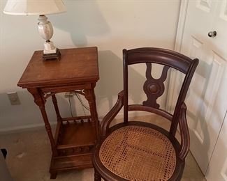 Vintage Cane Chair, Vintage Accent Table