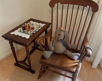 Vintage Solid Wood Rocker, Vintage Side Table