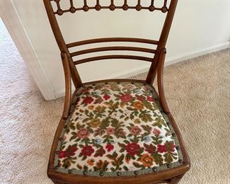 Vintage Wood Chair with Embroidered Seat