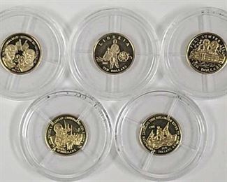 Five 1/2 Gram 14k Gold Liberia $10 Proof Coins