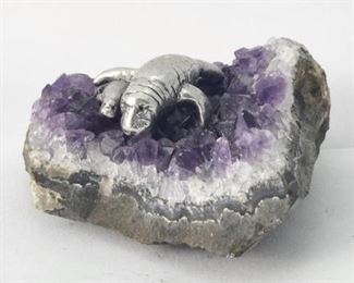 Natural Amethyst Stone with Mom & Baby Manatee