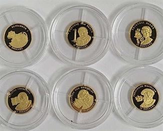 Six 3/4 Gram .999 Gold Liberia $25 Proof Coins