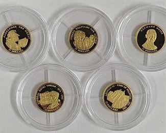 Five 3/4 Gram .999 Gold Liberia $25 Proof Coins