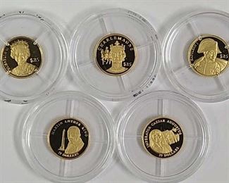 Five 3/4 Gram .999 Gold Liberia $25 Proof Coins
