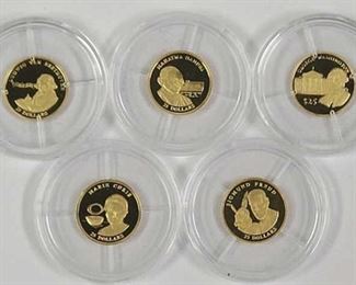Five 3/4 Gram .999 Gold Liberia $25 Proof Coins