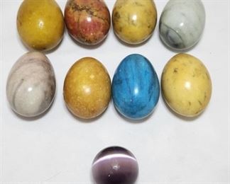 8 Polished Stone Eggs & Large Glass Marble