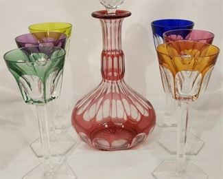 Decanter & Baccarat Crystal Colored Glasses