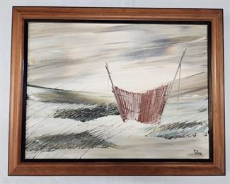 Ted Fuller Signed Beach Fence Oil Painting