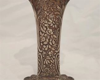 Antique Ornate English Silver Relief Vase