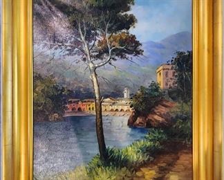 A. Fassio Villa Landscape Oil on Canvas