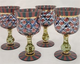 Four Large Mackenzie-Childs Circus Rose Goblets