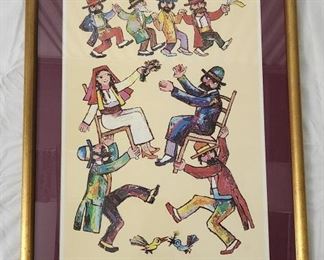Jovan Obican 1970s Signed Wedding Dance Lithograph