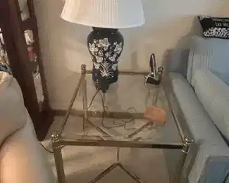 Brass/glass end table and table lamp