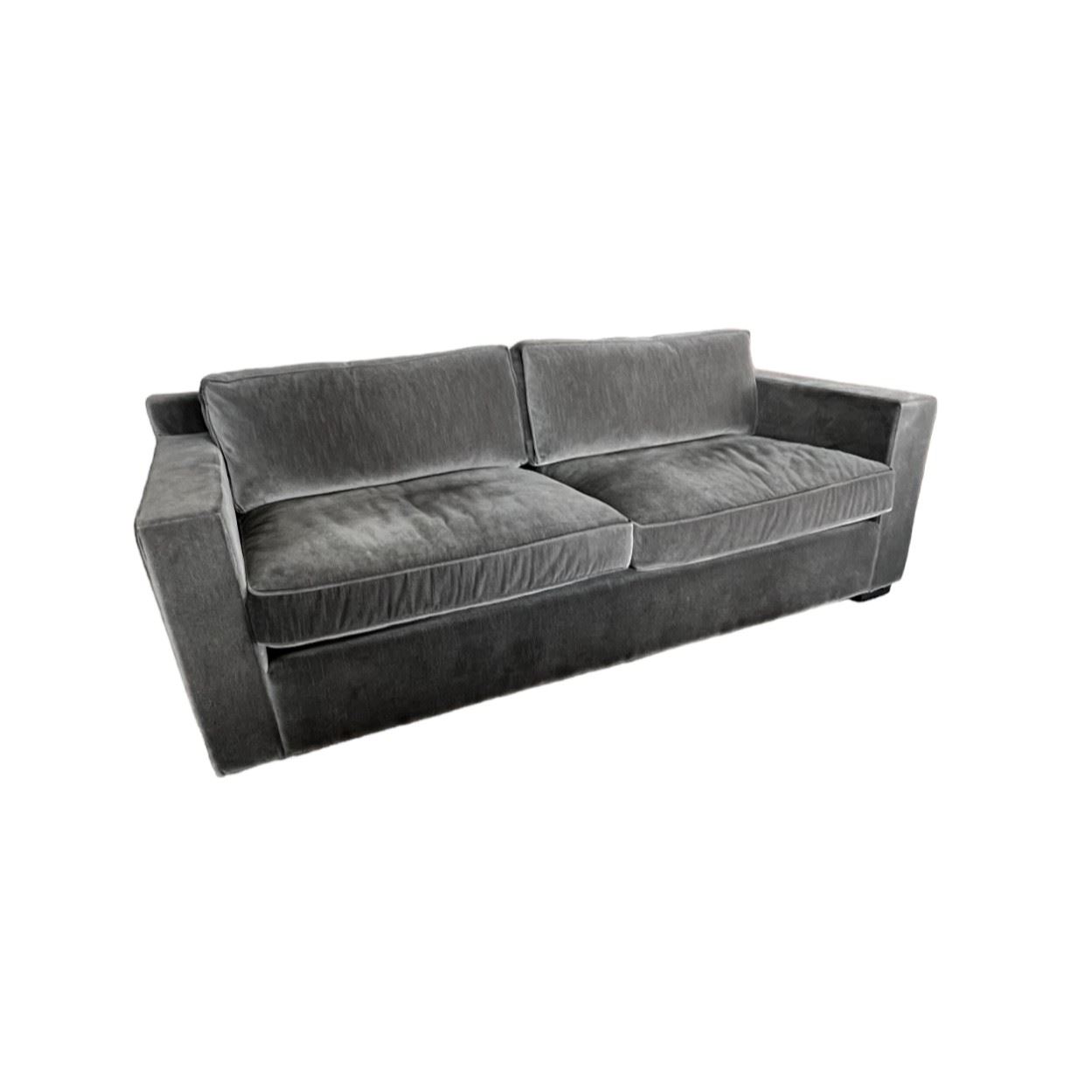 $6500 USD       2 Restoration Hardware RH 7 Ft. Maddox Grey Velvet Sofas GM185-4     Description: Designed by the esteemed architects Leo Marmol and Ron Radziner, this sofa embodies the elegant restraint and luxe comfort of 1930s French furnishings. The perfectly proportioned silhouette features neatly piped seat and back cushions flanked by clean track arms.  Believed to be upholstered in Vintage Velvet Graphite

Dimensions: 84 x 40.5 x 29.5  in

Frame Height: 25½"
Seat Height: 16"
Arm: 8"W x 25½"H
Condition: Excellent, like new condition. 

Location: Local pick up Vancouver WA 98661.  Shipper suggestions available upon request. Item is located on the 3rd floor of a condominium complex with very easy access to an elevator.       https://goodbyhello.com/products/copy-of-rh-spencer-round-chandelier-28-gm185-3?_pos=10&_sid=b107abd28&_ss=r
