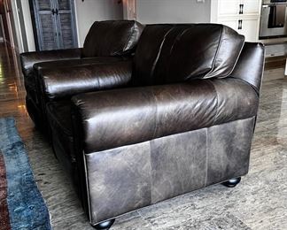 $1200 USD      2 Restoration Hardware RH Original Lancaster Leather Recliners GM185-5    Description: Luxurious comfort and classic details lend Lancaster its timeless character. Turned hardwood feet and rolled arms nod to tradition, while its deep profile, clean lines and generously cushioned seat and back bring relaxed refinement. Believed to be Italian Walnut Brompton Leather.
Dimensions: Overall: 41"W x 43"D x 36"H (57"D fully reclined)
Frame Height: 31"
Seat: 24"W x 28"D
Seat Height: 20¼"
Arm Height: 25"
Large Footrest Pad: 22¼"W x 9½"D x 2"H
Small Footrest Pad: 16¼"W x 4"D x 1¾"H
Footrest Height When Extended: 18¾"H (large pad), 16½"H (small pad)
Condition: Good used condition.  Seat cushions show signs of use to be expected.  This leather is distressed by design as with any leather there are inconsistencies in texture and color based on the nature of the hide. 
Location: Local pick up Vancouver WA 98661.  Shipper suggestions available upon request. Item is located on the 3rd 