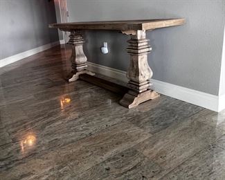 $1000 USD       Restoration Hardware RH Salvaged Wood Console Table GM185-1     Description: This salvaged wood trestle table from Timothy Oulton is handcrafted of solid salvaged pine timbers from 100-year-old buildings in Great Britain. Distressed as only age and the elements can impart, the rough-hewn planks are carefully hand-selected, planed and lightly sanded yet otherwise left untouched. Each table is a celebration of authenticity and uniquely one of a kind.

Dimensions: 72 x 20 x 30H  |  Weight: 104 lbs.

Condition: Excellent,  like new condition. 

Location: Local pick up Vancouver WA 98661.  Shipper suggestions available upon request. Item is located on the 3rd floor of a condominium complex with very easy access to an elevator.         https://goodbyhello.com/products/restoration-hardware-console-table-gm185?_pos=3&_sid=b107abd28&_ss=r
