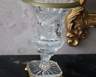 Pair brass & crystal vases